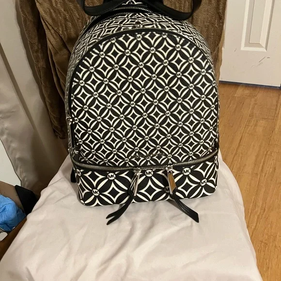 Michael Kors Black and Cream Backpack Hudson Logo Jacquard Backpack in BLACK/LIGHT CREAM - Sale  main image 2